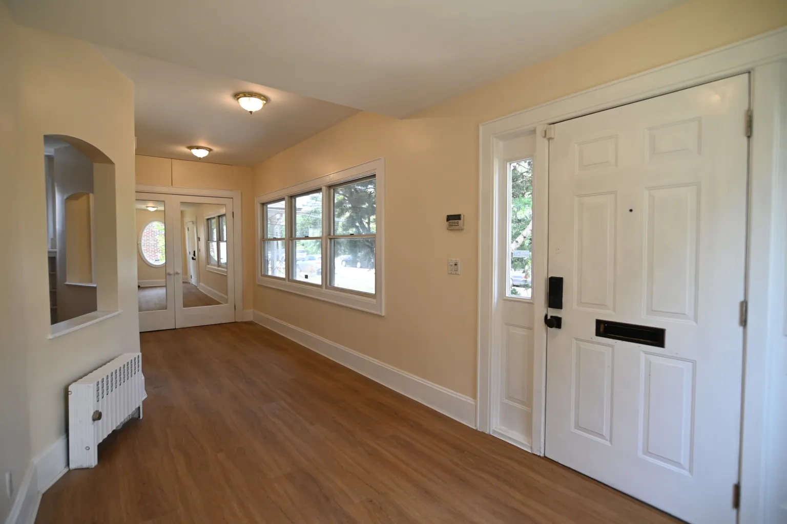 A wall of banked windows in the front room