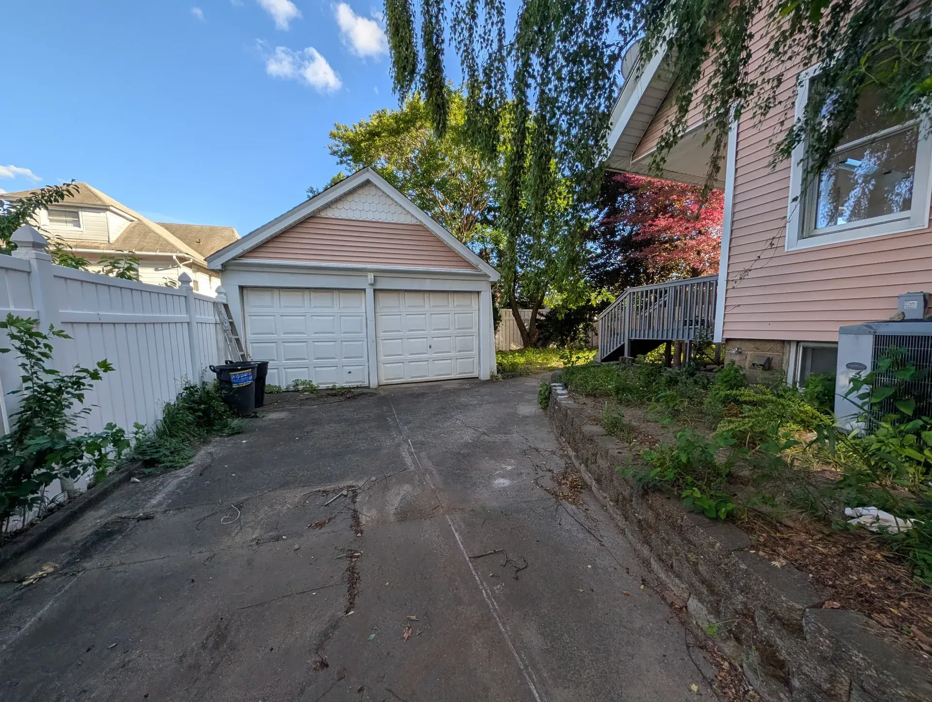 The garage at the end of the private driveway