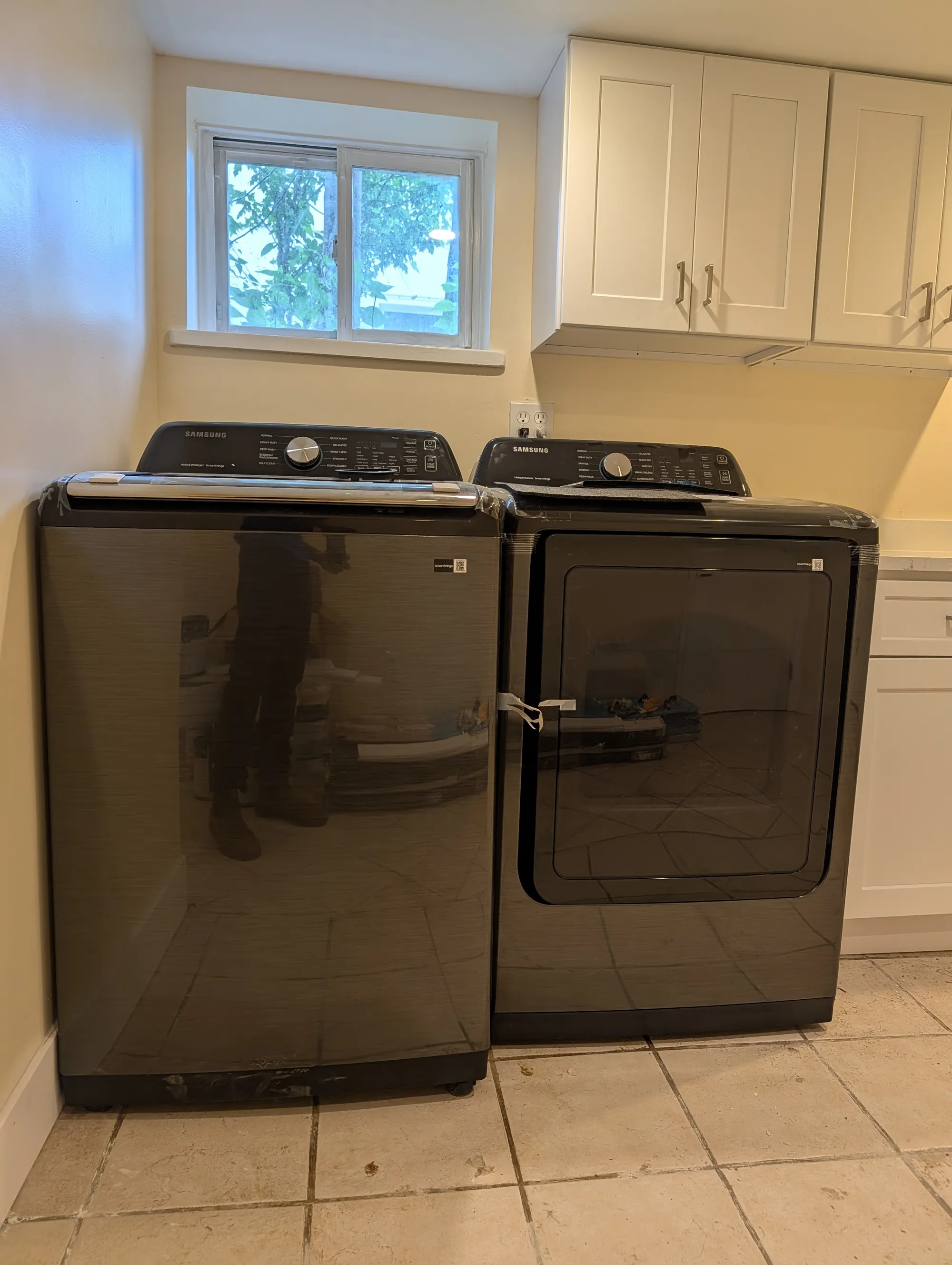 New washer and dryer in the lower-level utility room